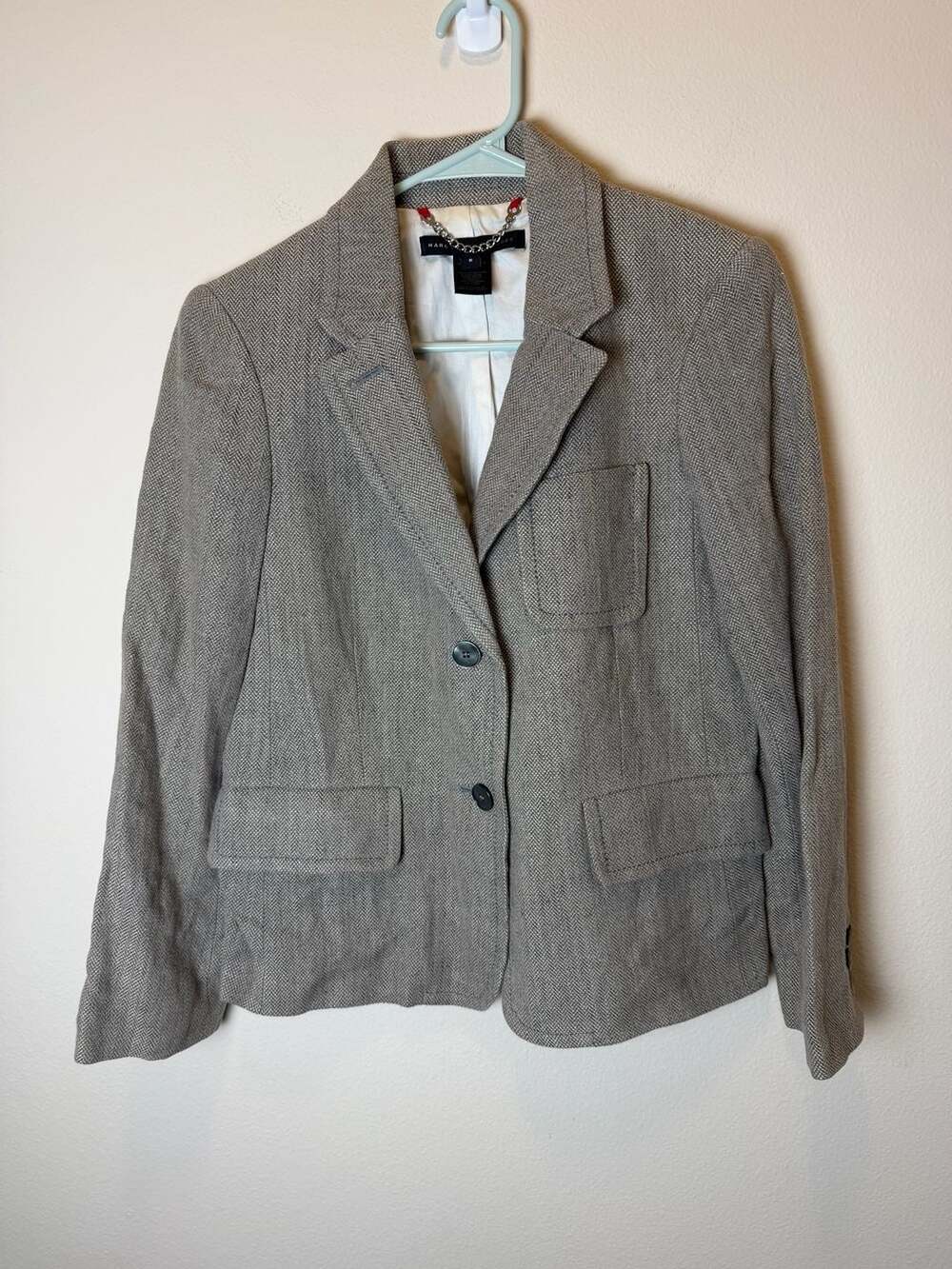 Marc by Marc Jacobs Blazer Size 6 Gray Herringbone Cotton Jacket